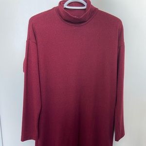 Burgundy Red sweater dress - mock neck